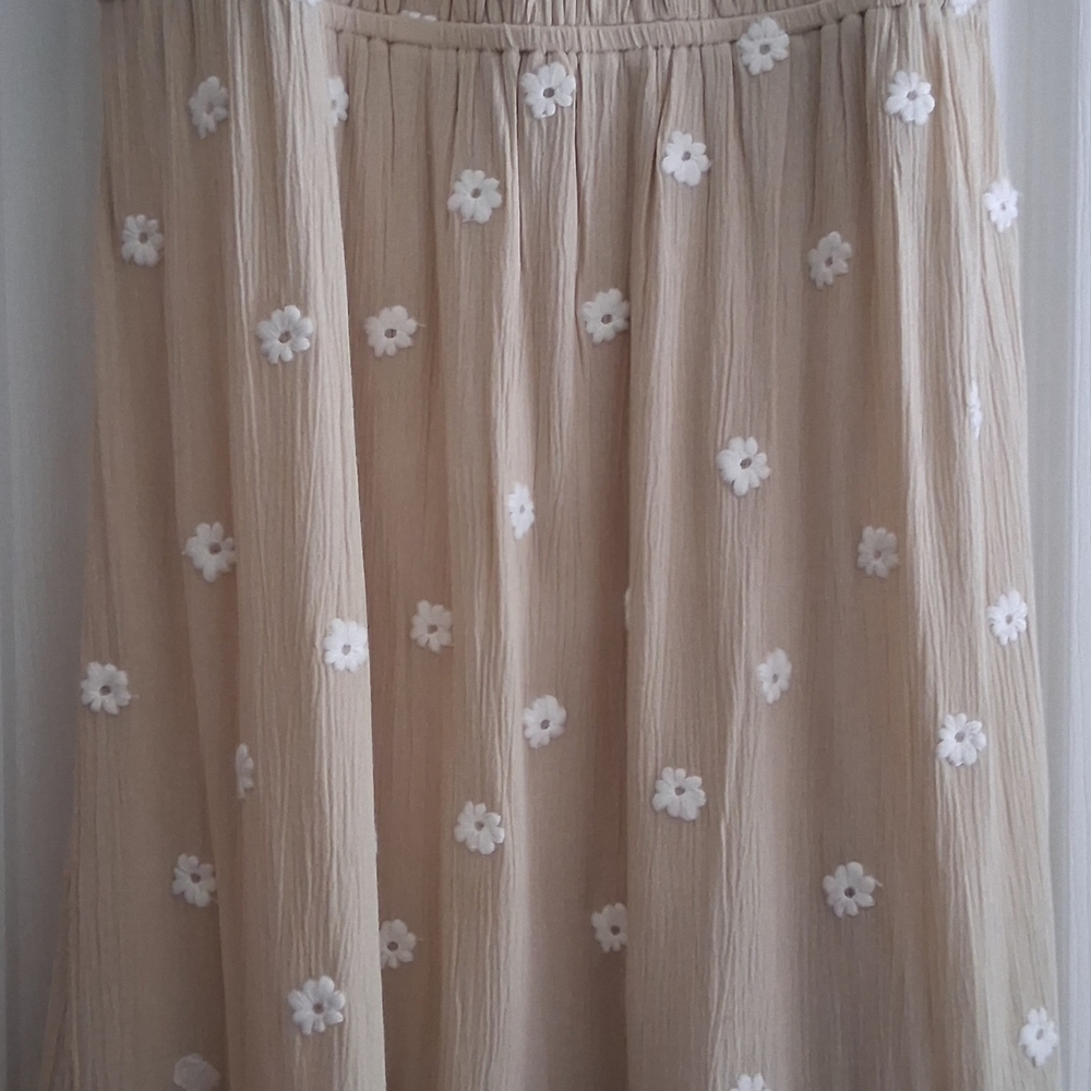 O'Neill Tan Gold Midi A-Line Skirt with Pleated Embellishments